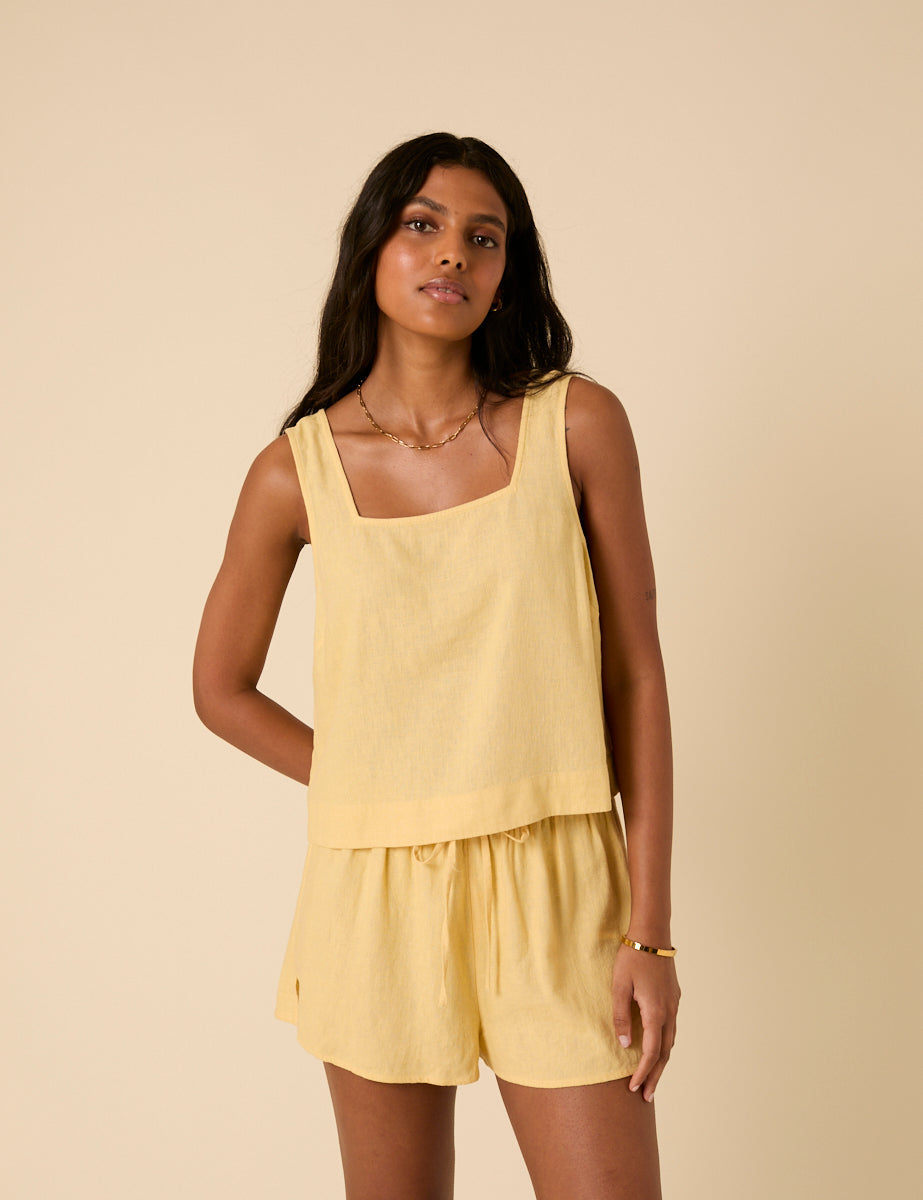 Butter Yellow Linen-blend Swing Top