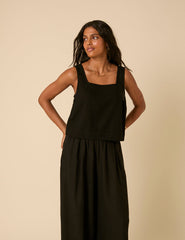 Black Linen-blend Swing Top