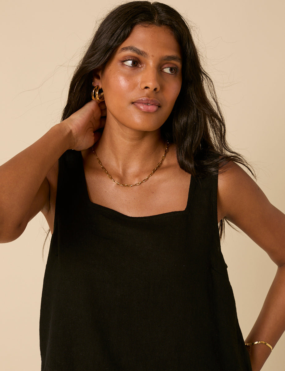 Black Linen-blend Swing Top