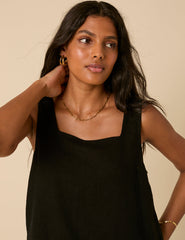Black Linen-blend Swing Top