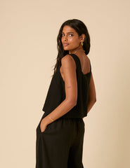Black Linen-blend Swing Top