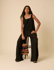 Black Linen-blend Swing Top
