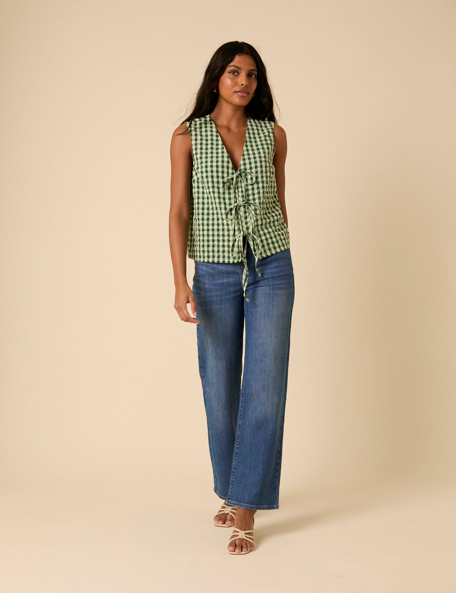 Green Gingham Tie Front Tessa Top