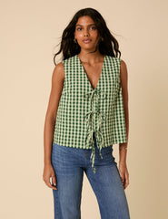 Green Gingham Tie Front Tessa Top