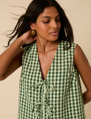 Green Gingham Tie Front Tessa Top