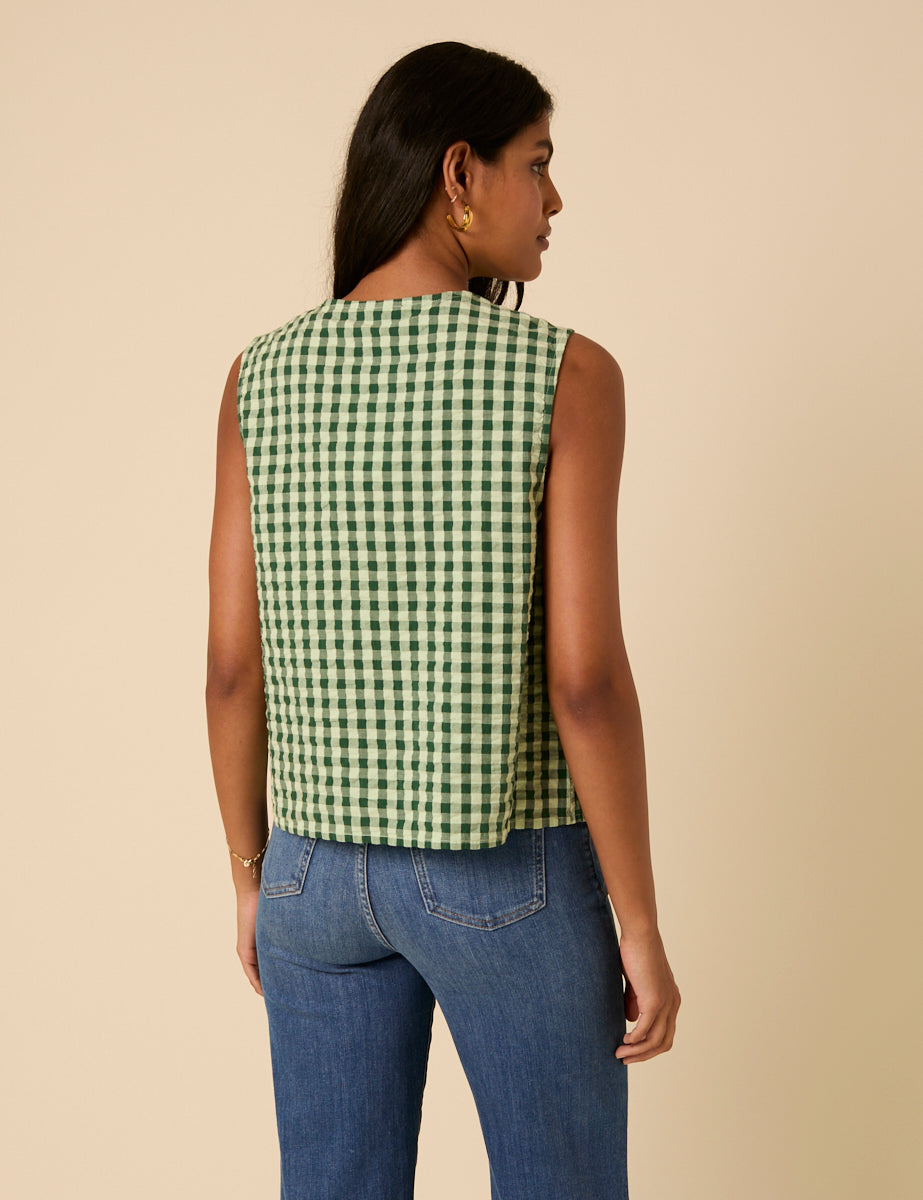 Green Gingham Tie Front Tessa Top