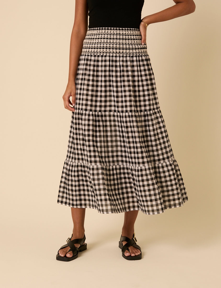 Black Gingham Midi Skirt