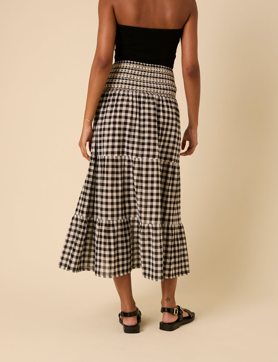 Black Gingham Midi Skirt