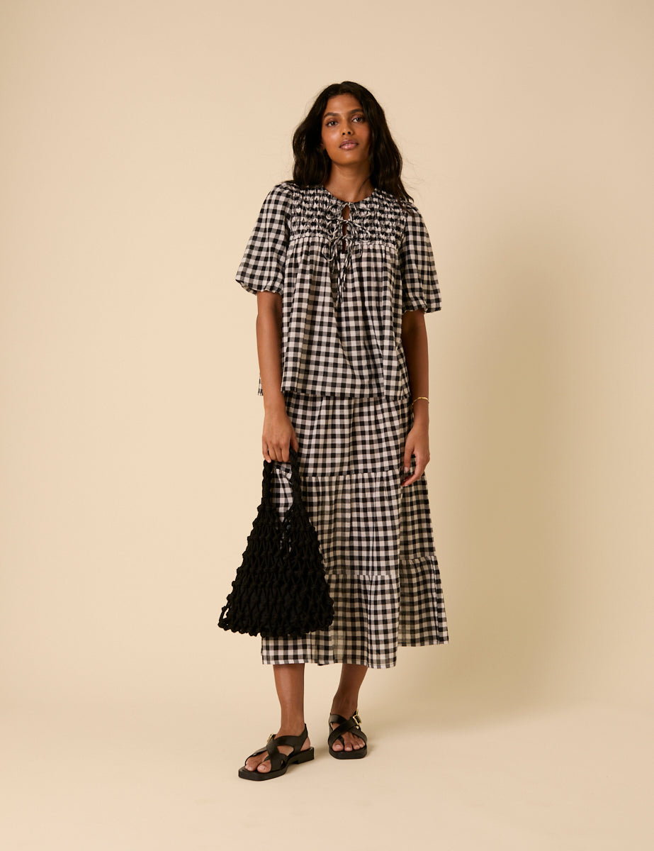 Black Gingham Midi Skirt
