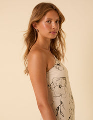 Floral Satin One Shoulder Ellis Midi Dress