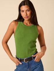 Green Ribbed Racer Vest