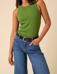 Green Ribbed Racer Vest