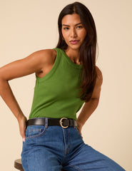 Green Ribbed Racer Vest