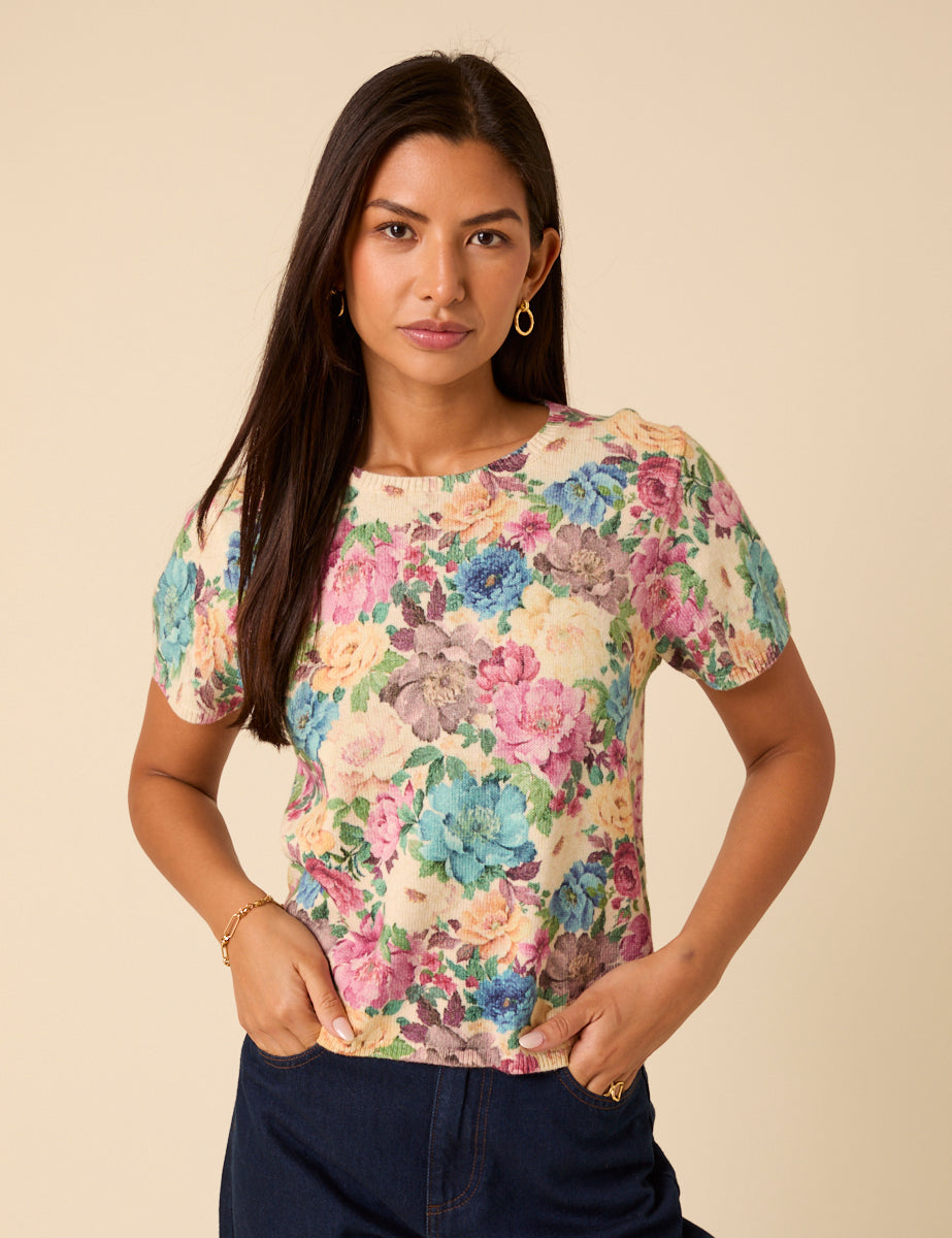 Floral Knitted Short Sleeve Top
