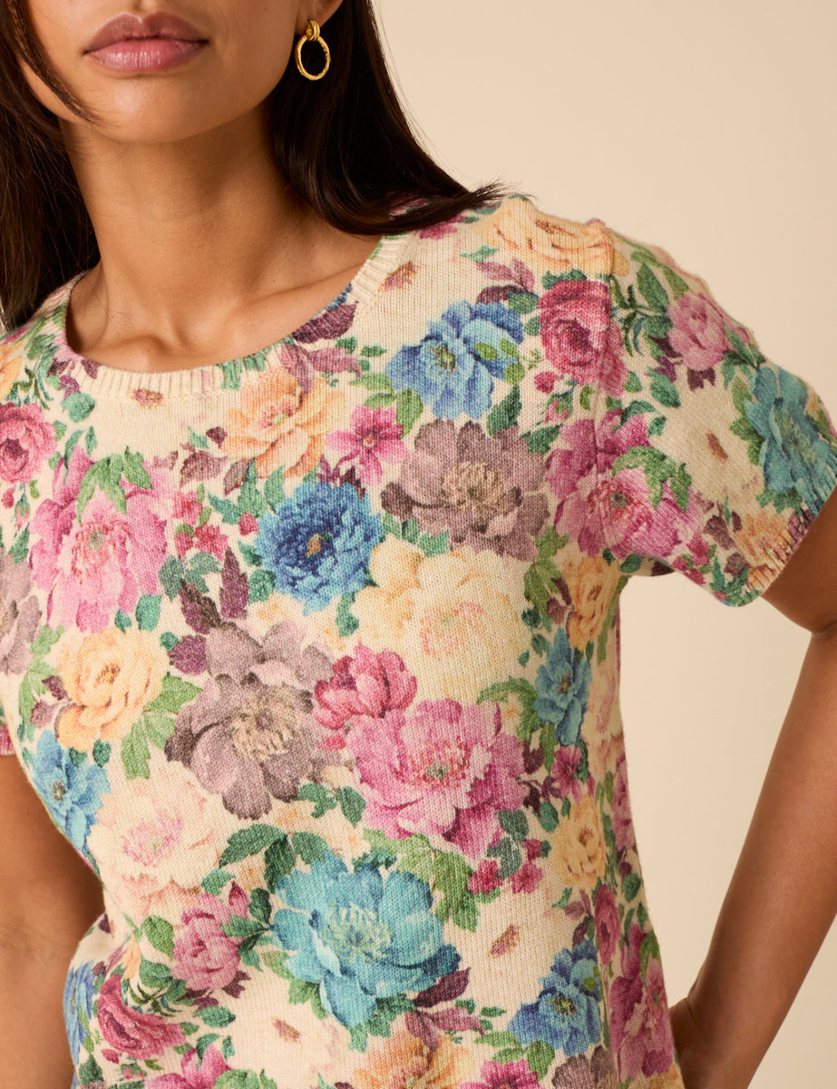 Floral Knitted Short Sleeve Top