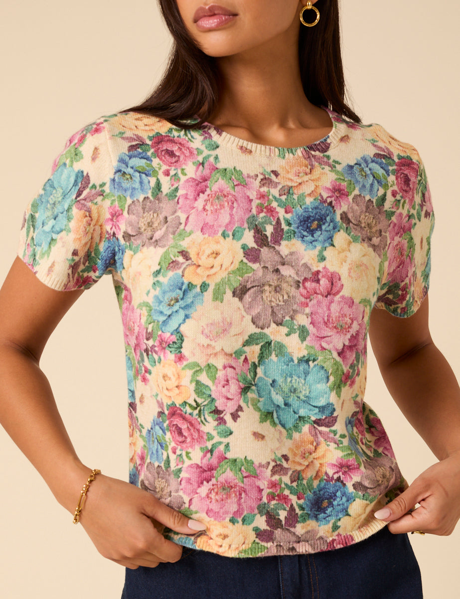 Floral Knitted Short Sleeve Top