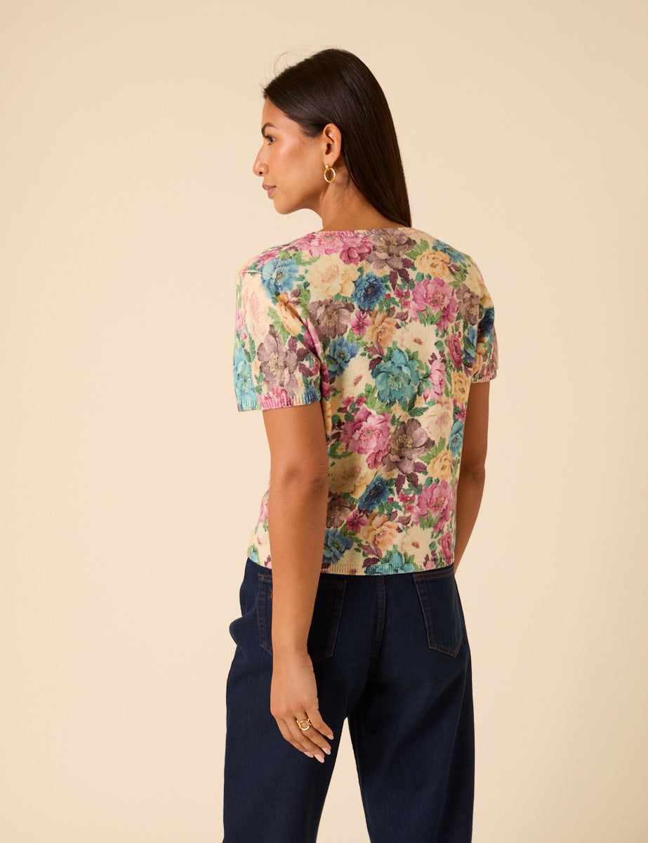 Floral Knitted Short Sleeve Top