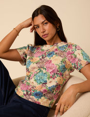 Floral Knitted Short Sleeve Top