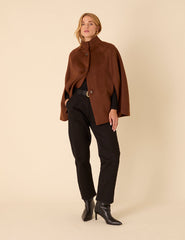 Brown Funnel Neck Cape Jacket