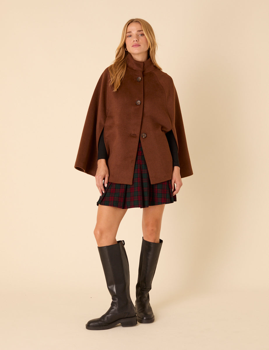Brown Funnel Neck Cape Jacket