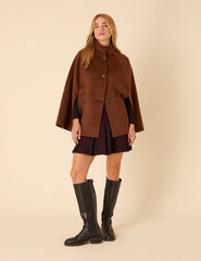 Brown Funnel Neck Cape Jacket