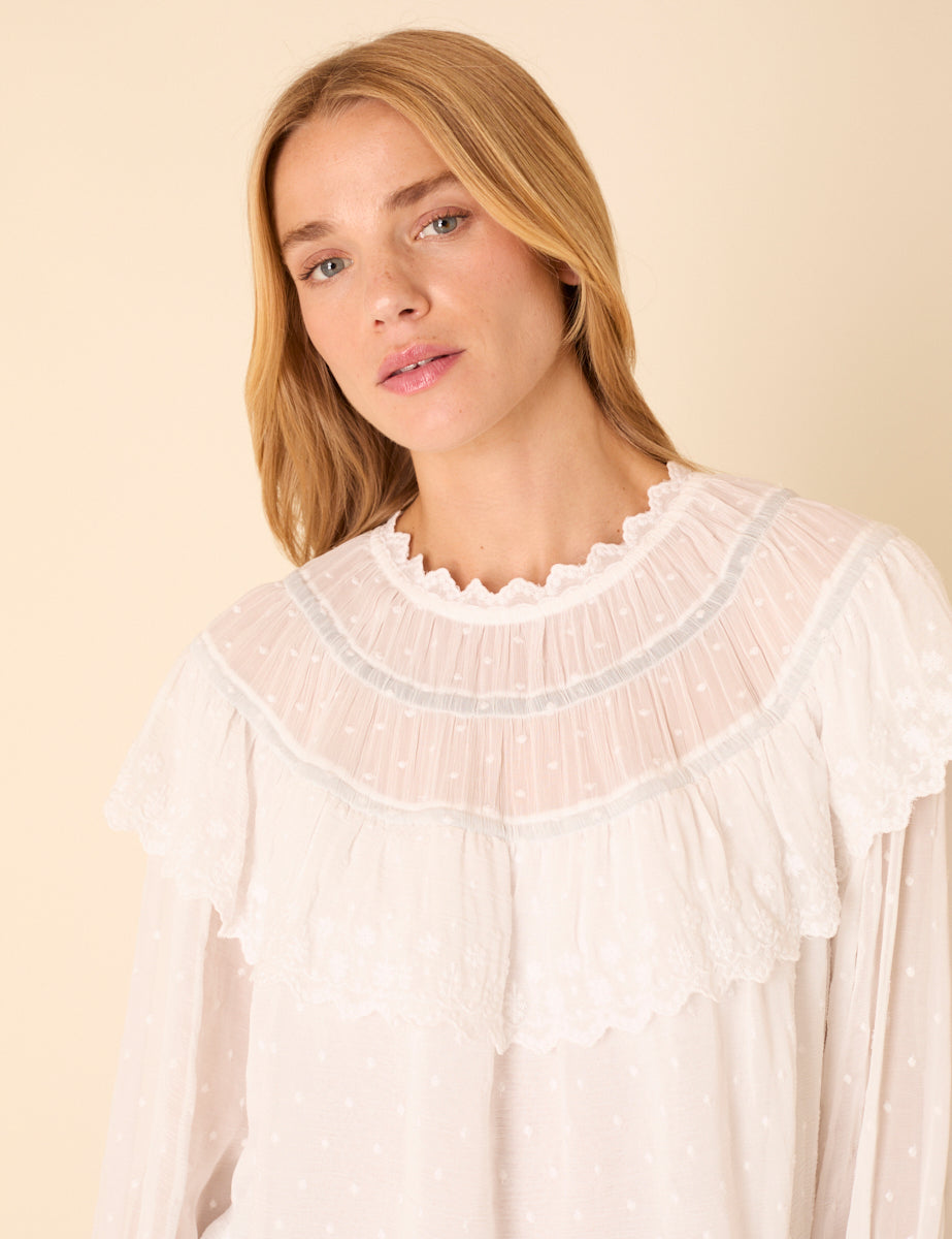 White Ruffle Blouse