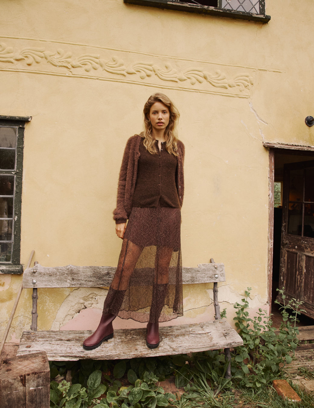 Brown Lace Midi Skirt