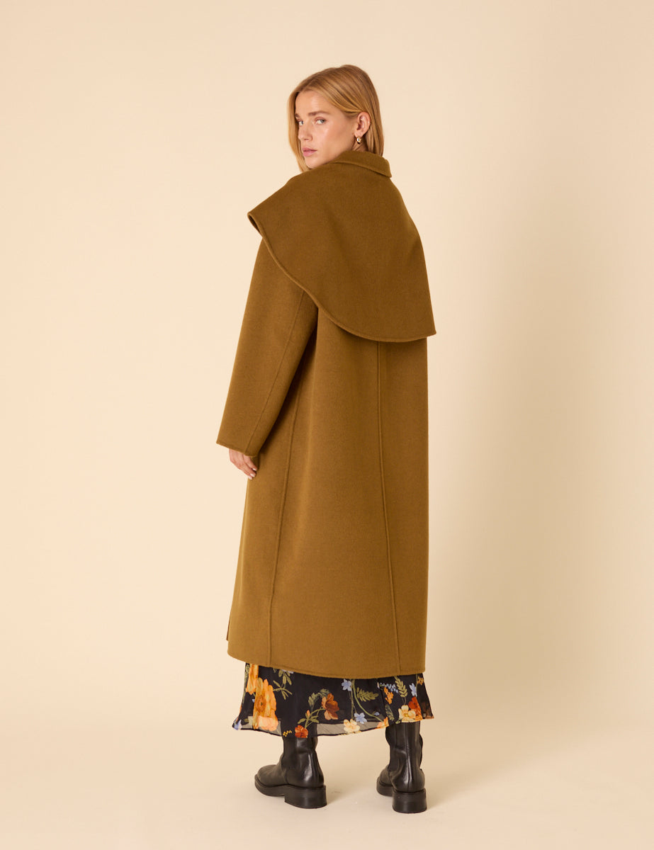 Green Wool-blend Scarf Shawl Coat