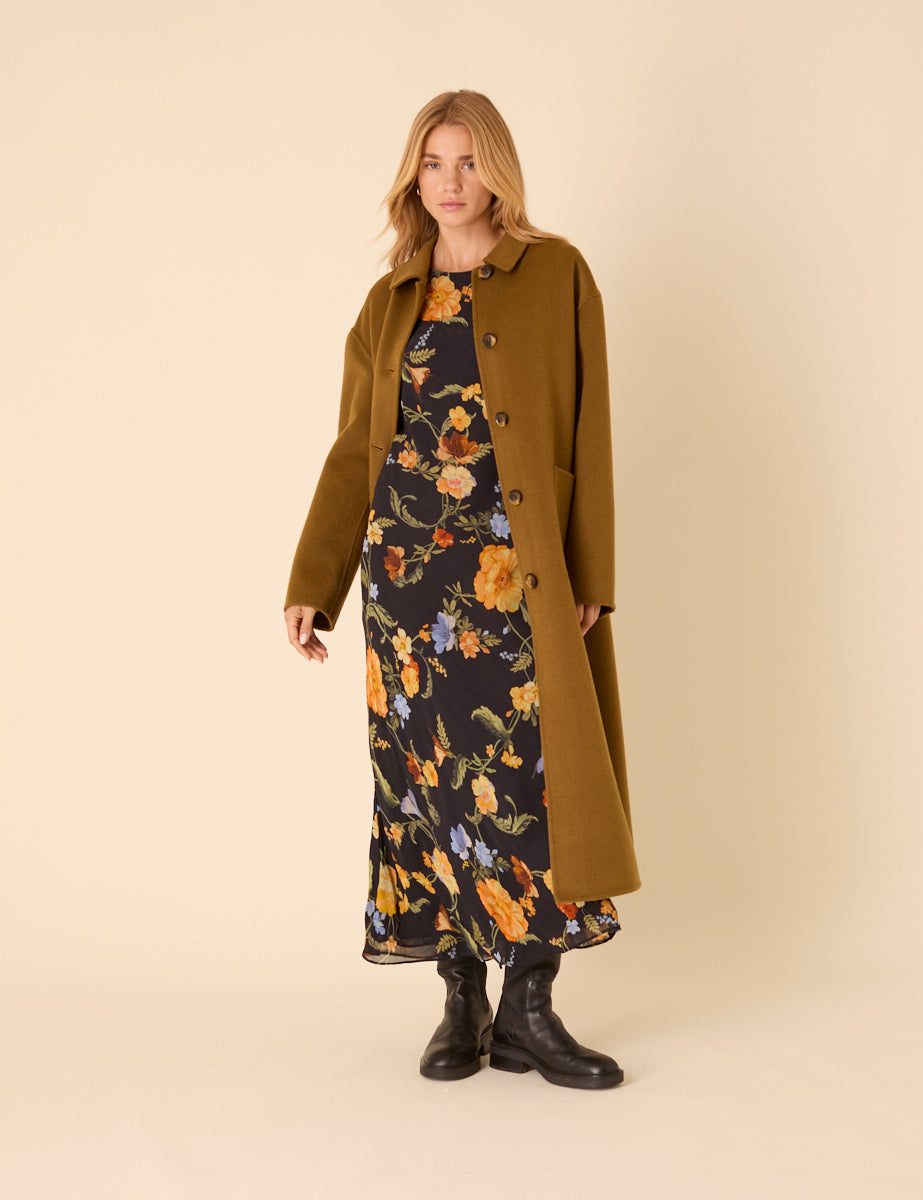 Green Wool-blend Scarf Shawl Coat