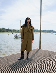 Green Wool-blend Scarf Shawl Coat