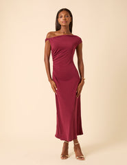 Burgundy Twist Shoulder Bethany Midi Dress