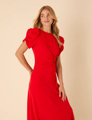 Red Shirred Naomi Midi Dress