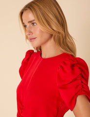 Red Shirred Naomi Midi Dress