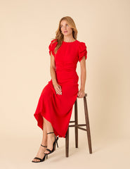 Red Shirred Naomi Midi Dress