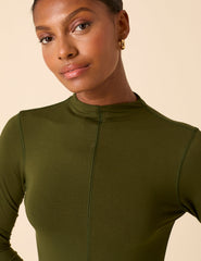 Khaki Long Sleeve High Neck Jersey Top