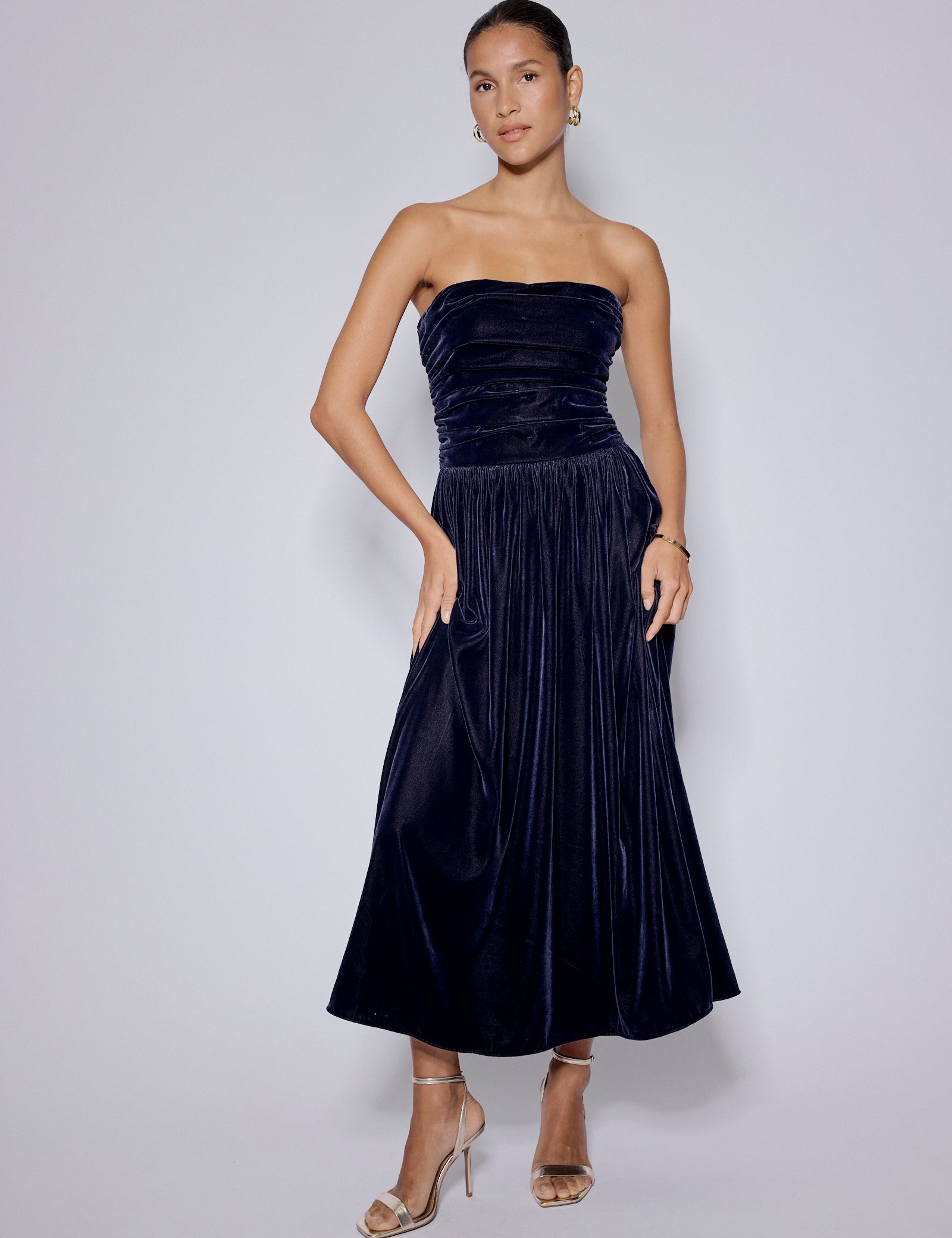 Navy Velvet Bandeau Felicity Midaxi Dress