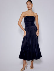 Navy Velvet Bandeau Felicity Midaxi Dress