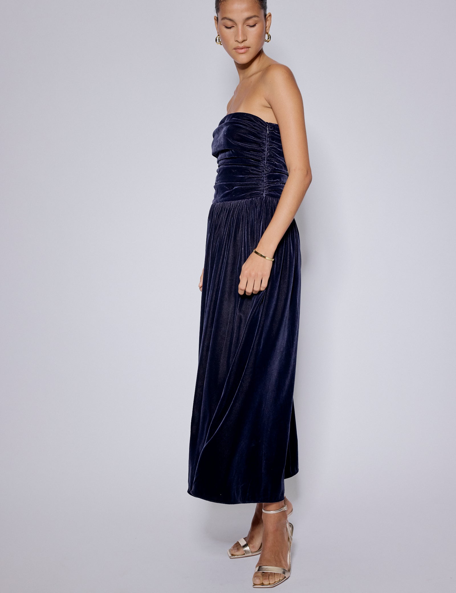 Navy Velvet Bandeau Felicity Midaxi Dress