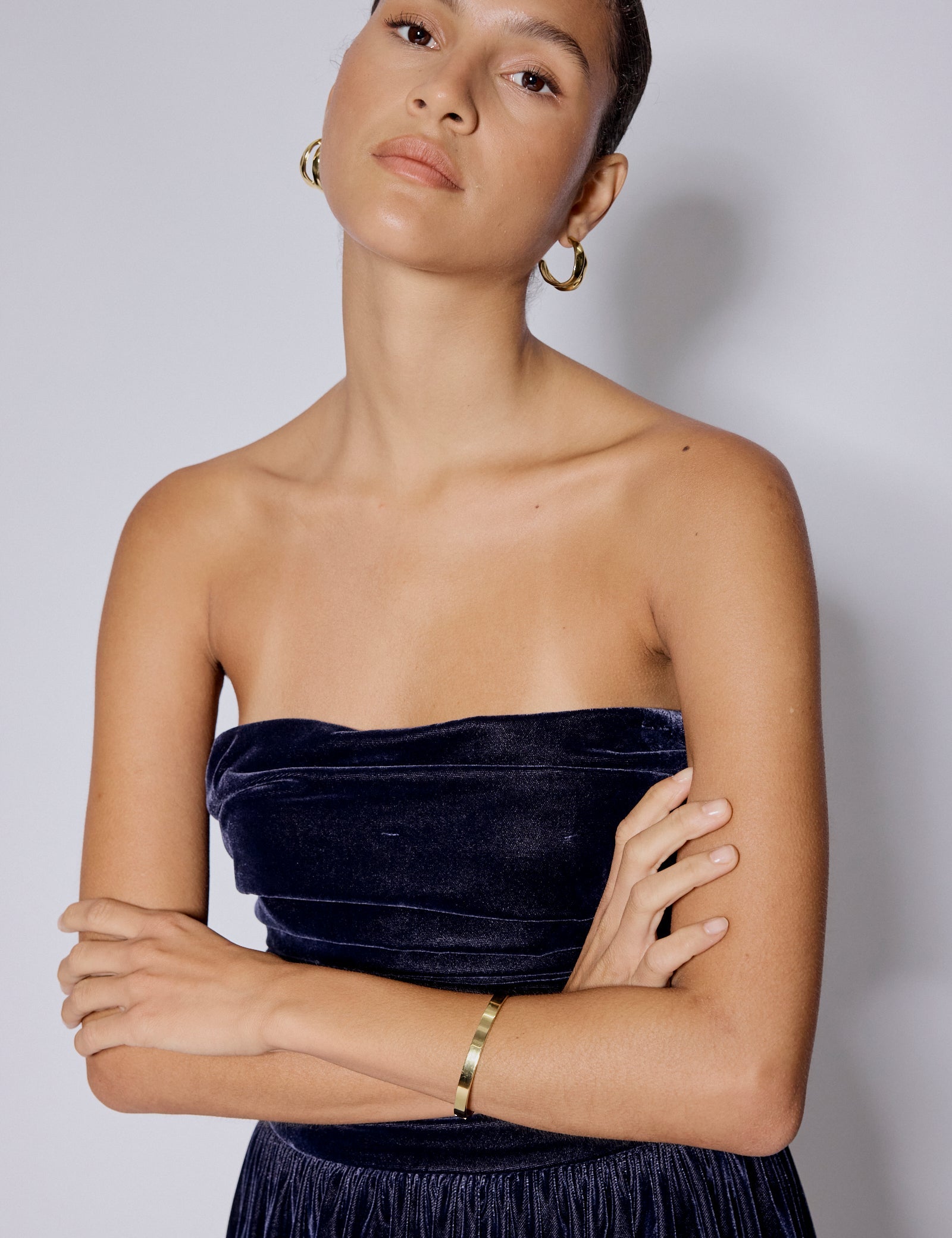 Navy Velvet Bandeau Felicity Midaxi Dress
