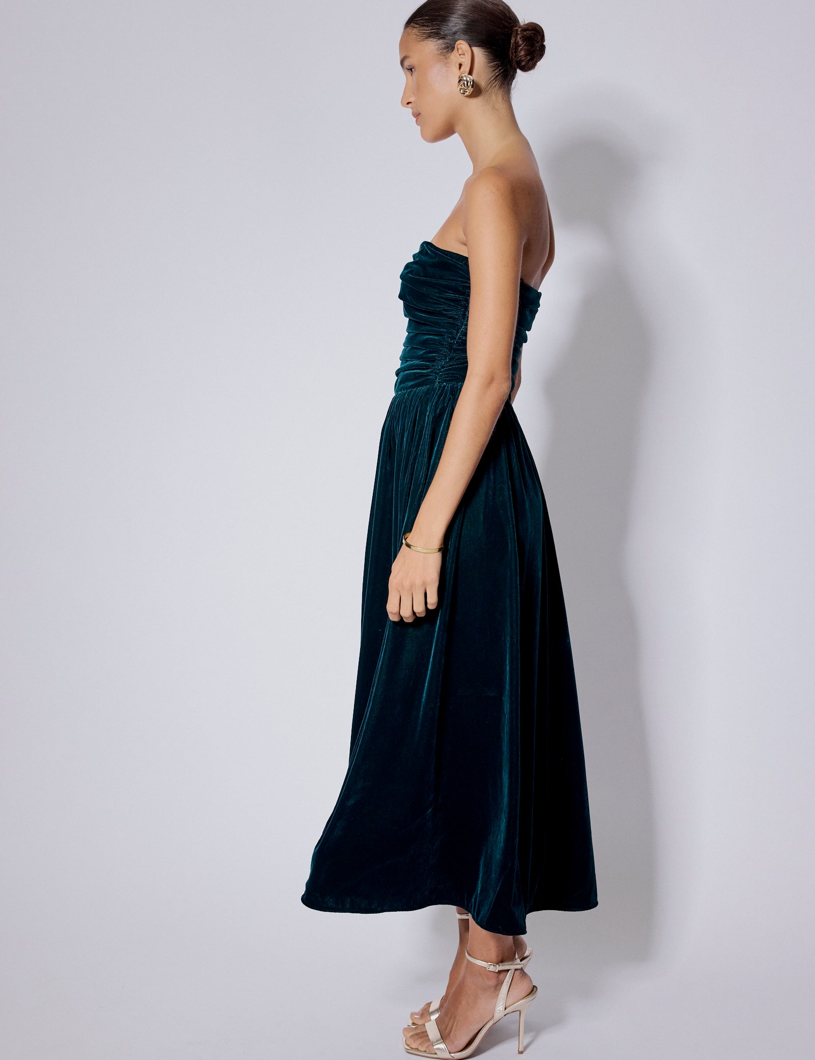 Green Velvet Bandeau Felicity Midi Dress