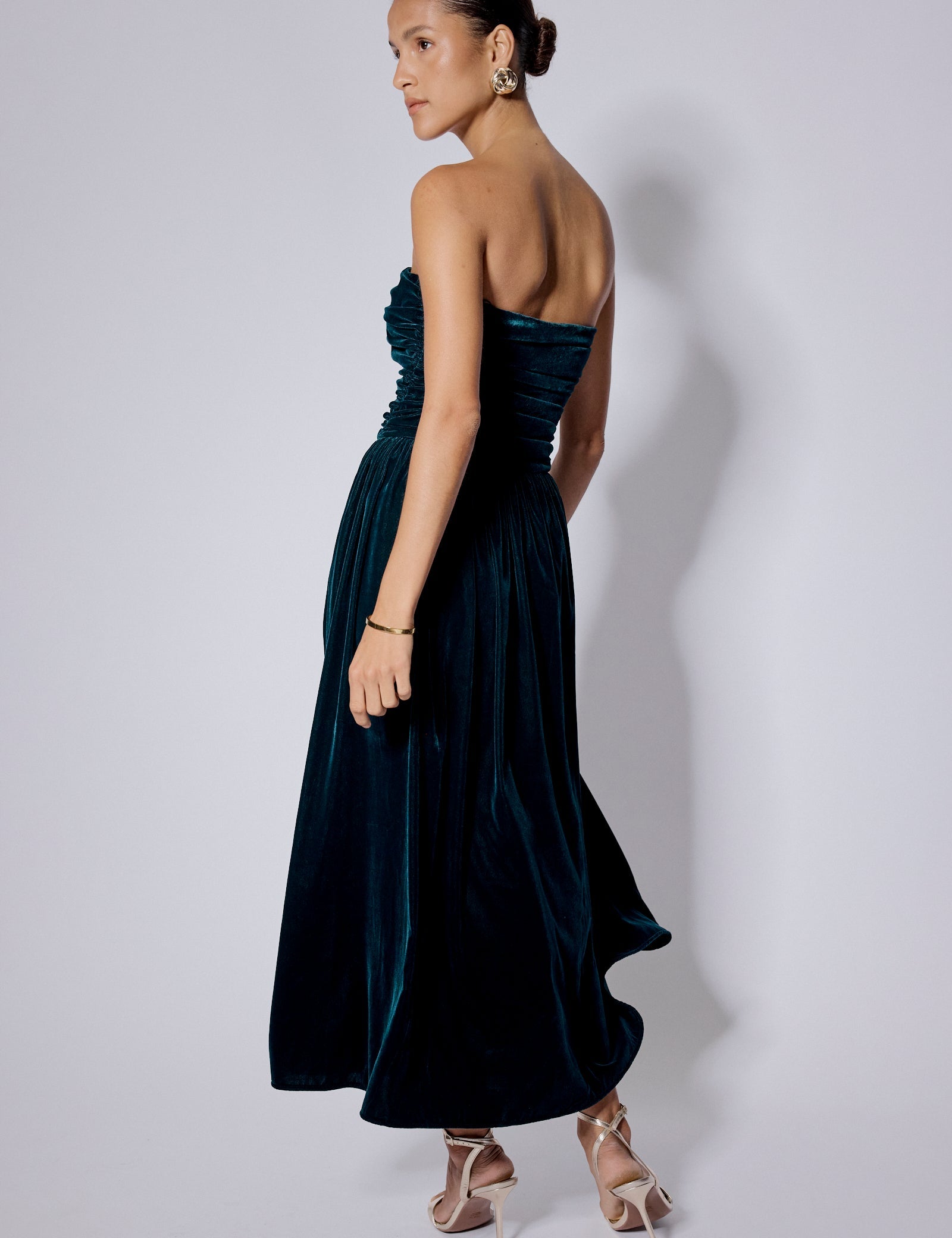 Green Velvet Bandeau Felicity Midi Dress