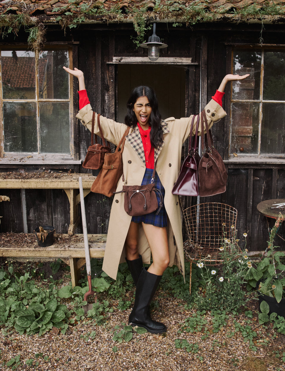 Brown Suede Drawstring Pouch Bag