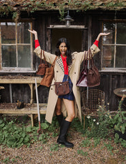 Brown Suede Drawstring Pouch Bag