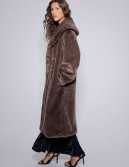 Brown Faux Fur Collared Longline Jacket