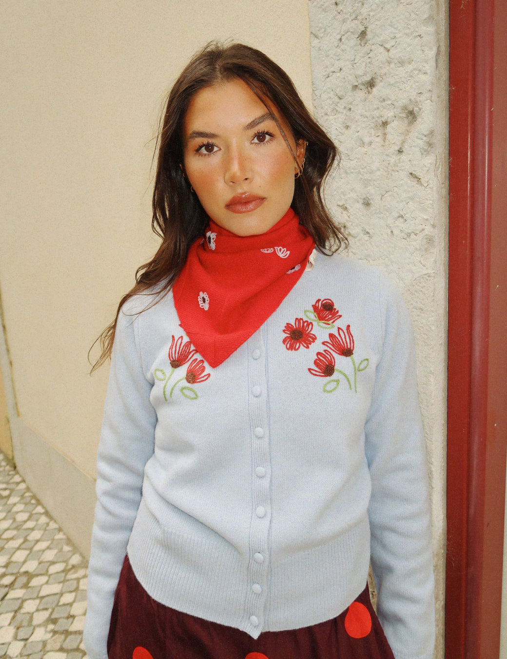 NC x TBCo Blue Floral Embroidered Wool Cardigan