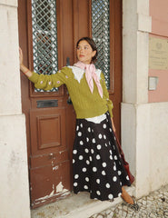 NC x TBCo Green Cable Knit Embroidered Wool Cardigan