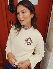 NC x TBCo Yellow Check Floral Embroidered Wool Jumper