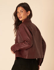 Burgundy Cropped Leather Jacket