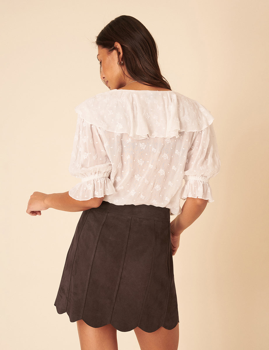 Brown Scallop Suede Skirt