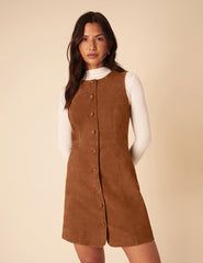 Brown Suede Eleanor Mini Pinafore Dress